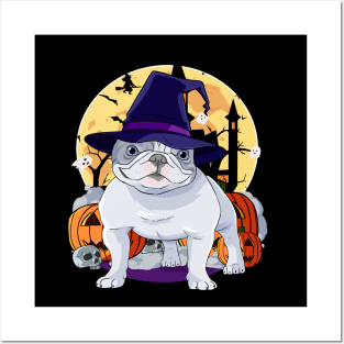 French Bulldog Happy Halloween Witch Pumpkin Posters and Art